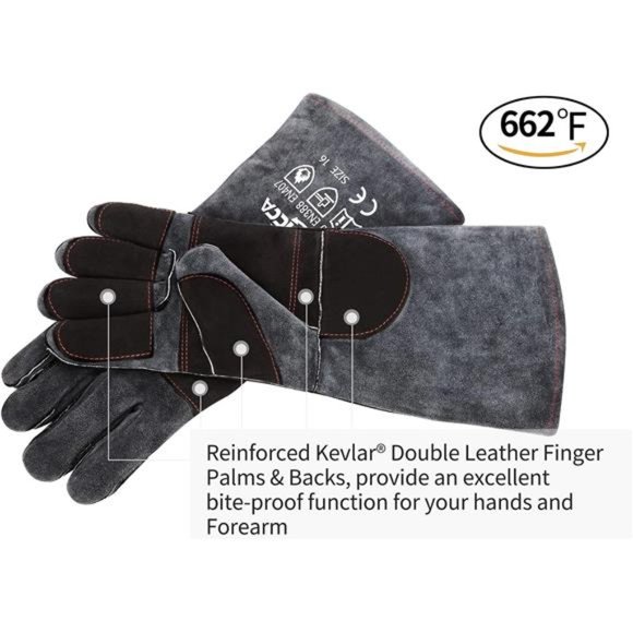 Animal Handling Gloves Bite Proof Double Leather Reinforced Padding Cat Scratch - Picture 4 of 8